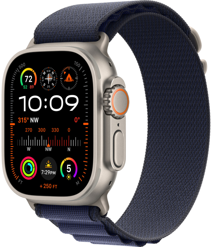 Фото Apple Watch Ultra 2 GPS + Cellular, 49 мм, корпус из бежевого титана, ремешок Alpine темно-синего цвета, размер M Фото Apple Watch Ultra 2 GPS + Cellular, 49 мм, корпус из бежевого титана, ремешок Alpine темно-синего цвета, размер M