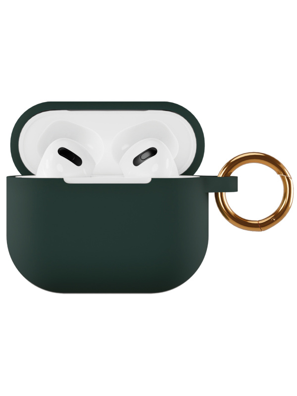 Фото Чехол силиконовый VLP Soft Touch, с кольцом, для AirPods 3, темно-зеленый Фото Чехол силиконовый VLP Soft Touch, с кольцом, для AirPods 3, темно-зеленый